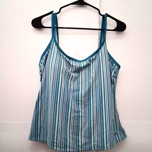 LIZ CLAIBORNE  Sky Blue Striped Women's Swim Tankini Top Size 14